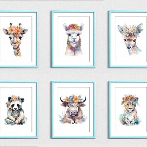 Set of 6 Jungle Animal Prints Safari Nursery Art Prints for Baby Room Decor - Gift