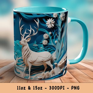 Christmas Deer Mug Wrap 11oz 15oz Mug Sublimation 3D  Design Winter Forest Landscape Instant Download - Gift