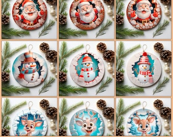 Santa Claus Ornament 3D Christmas Snowman Sublimation Cute Deer Holiday PNG - Gift