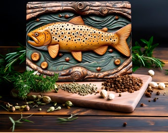 Fish Cutting Board Design Png Kitchen Decor Printable Digital File Instant Download - Gift