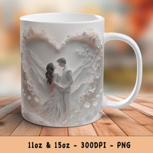 Romantic Wedding Couple Mug 3D Sublimation Design Valentines Day Mug Wrap Instant Download 11oz & 15oz Mug Template - Gift