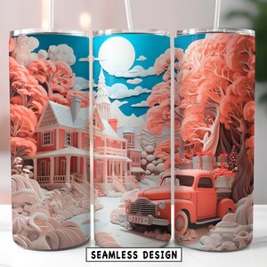 Winter Wonderland Red Truck Christmas Tumbler Wrap Vintage Car Sublimate Holiday Design Png Instant Download - Gift