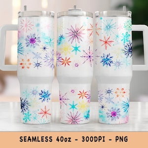 Snowflake Tumbler 40 oz with Handle Christmas Sublimation Quencher Seamless Design - Gift