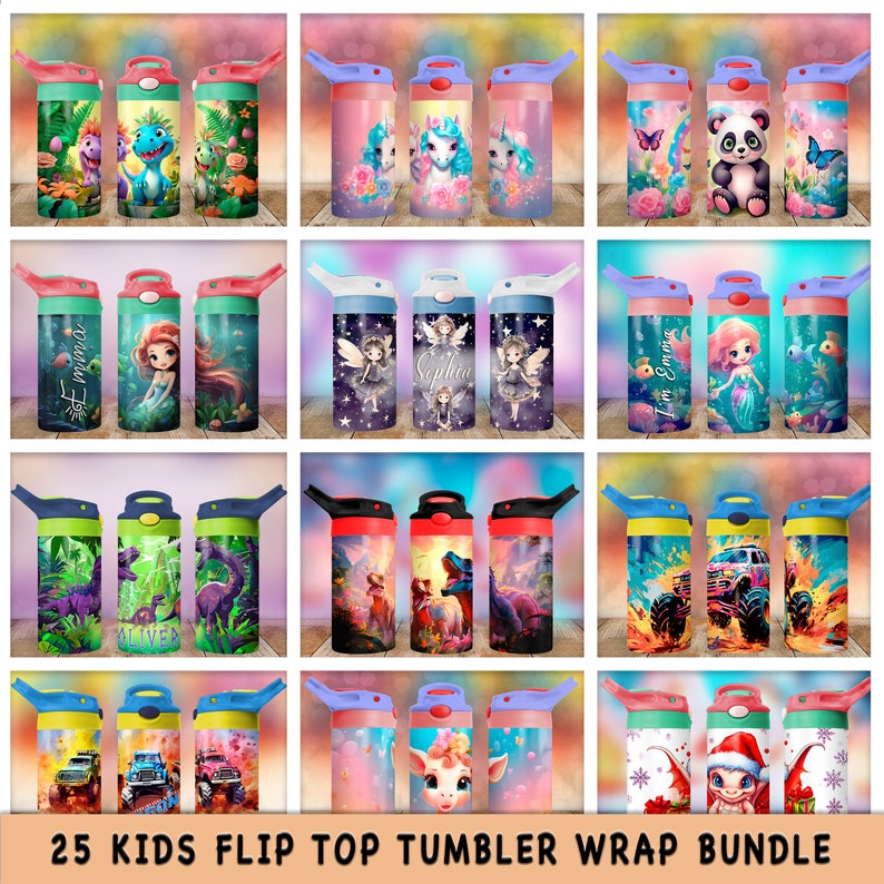 12oz Kids Tumbler Wraps Bundle 25 PNG Sublimation Tumbler Design Sippy Cup Bundle Wraps Instant Download Gift image 1