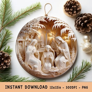 Nativity Scene Ornament 3D  PNG Sublimation Religious Gift Instant Download - Gift