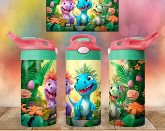 Dinosaurier Becher PNG 12 oz Jungen Schnabeltasse Sublimationsdesign für Kinder Nahtlose Kinderbecher - Geschenk