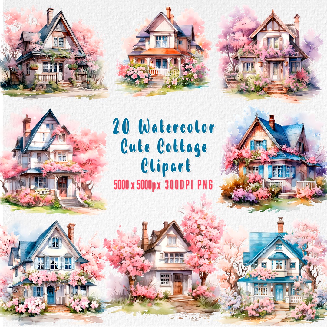 Watercolor Cottage Clipart Bundle Cozy Country House Wooden Cottage ...