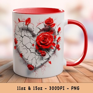 Valentine&#39;s Day Heart Mug Wrap 3D Sublimation Design 15oz 11oz Digital Instant Download PNG - Gift