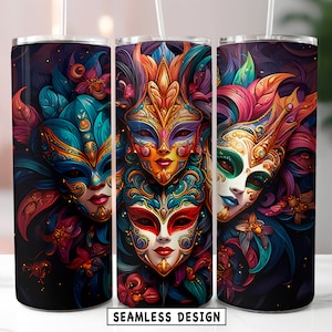 Mardi Gras Party Tumbler Wrap 2 PNG Colorful 20 oz Sublimation Skinny Tumbler Design Instant Download - Gift