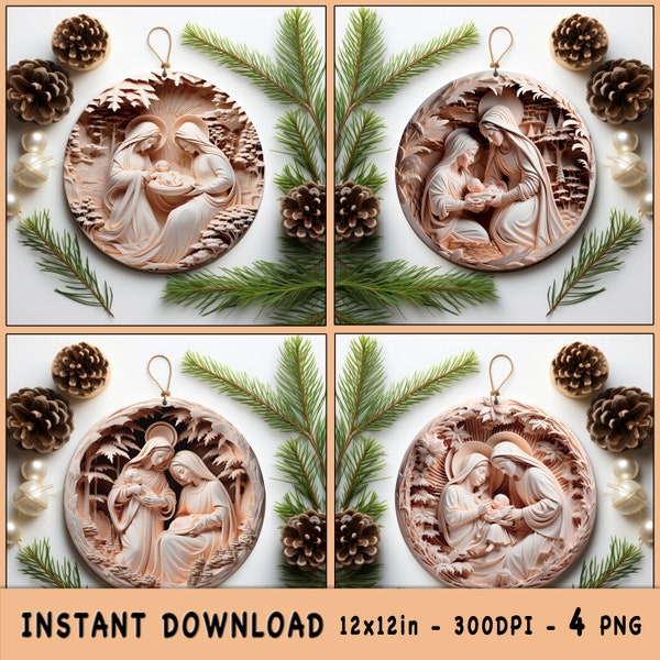 Nativity 3D Ornaments Sublimation Unique Christmas Decor Christ Baby PNG Virgin Mary Design Instant Download - Gift