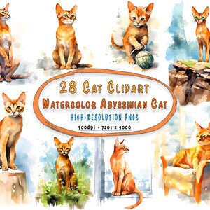 Cat Painting Watercolor Bundle PNG Files for Design and Crafting Commercial Use Digital Download Nursery Decor - Gift