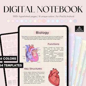 Quaderno digitale con schede, quaderno GoodNotes, diario digitale, quaderno per studenti, modelli di appunti, carta per appunti digitale, modello per prendere appunti