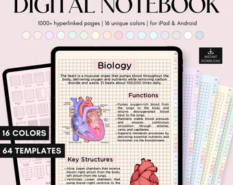 Cuaderno digital con pestañas, cuaderno GoodNotes, diario digital, cuaderno para estudiantes, plantillas de notas, papel digital para notas, plantilla para tomar notas