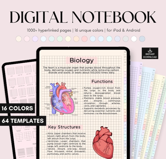 Digital Notebook with Tabs, GoodNotes Notebook, Digital Journal, Student Notebook, Note Templates, Digital Note Paper, Note Taking Template