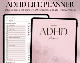 Digitaler ADHS-Planer, Undatierter iPad- und Android-Planer, ADHS-Planer, GoodNotes-Planer, ADHS-Planer für Erwachsene, Wissenschaftsbasierter ADHS-Planer Pink