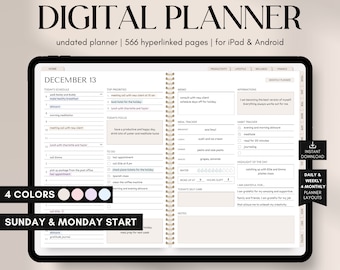 Digitale planner, ongedateerde iPad- en Android-planner, GoodNotes Planner, dagelijkse, wekelijkse, maandelijkse planner, 2024 2025 ongedateerde digitale iPad-kalender