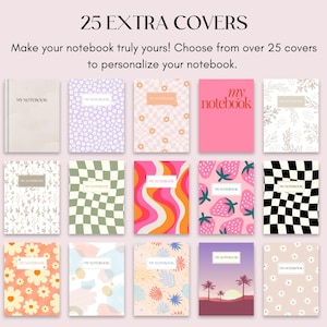 May include: A collection of 25 different notebook covers. The covers feature a variety of patterns and designs, including floral, geometric, and abstract. The text "my notebook" appears on each cover.