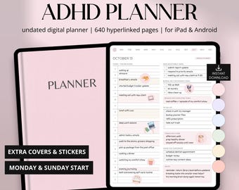 ADHD Planner, Digital ADHD Planner for iPad & Android, GoodNotes Planner, ADHD Daily, Weekly, Monthly Calendar, Notability Journal 2025 2026