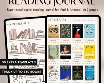 Digital Reading Journal, Digital Book Tracker for GoodNotes, iPad & Android Digital Reading Log, Digital Bookshelf, Portrait Reading Planner
