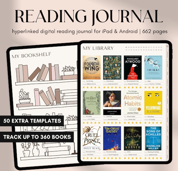Digital Reading Journal, Digital Book Tracker for GoodNotes, iPad & Android Digital Reading Log, Digital Bookshelf, Portrait Reading Planner