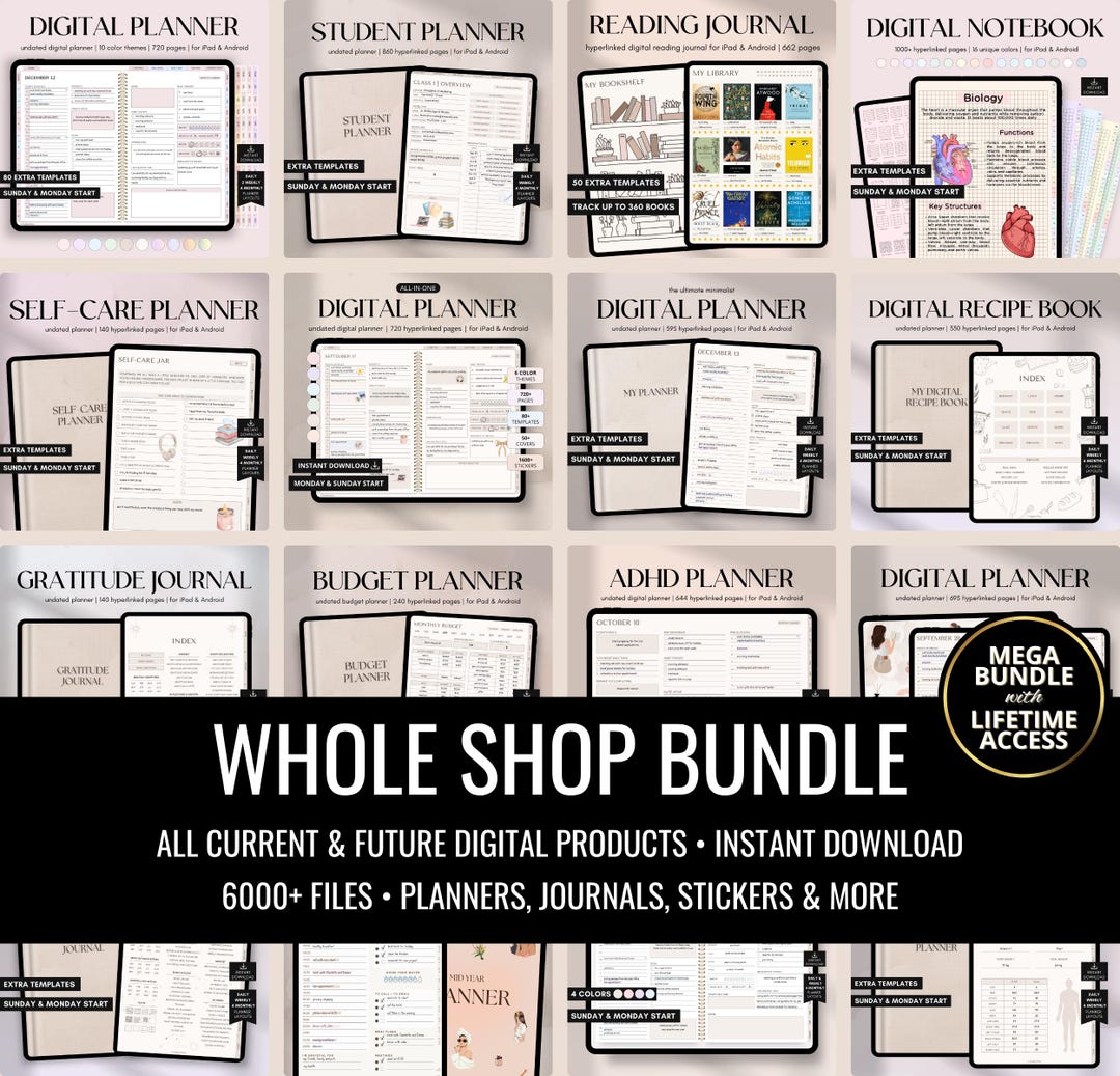 Digital Planner Whole Shop Bundle, Goodnotes Calendar, iPad & Android ...