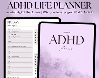 ADHD digitale planner, ongedateerde planner, iPad planner, volwassen ADHD planner, ADHD planner, GoodNotes planner, paarse wetenschap gebaseerde ADHD planner