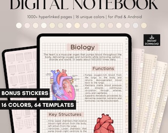 Digital Notebook with Tabs, GoodNotes Notebook, Digital Student Notebook, Note Templates, Digital Note Paper & Journal, Note Taking Template