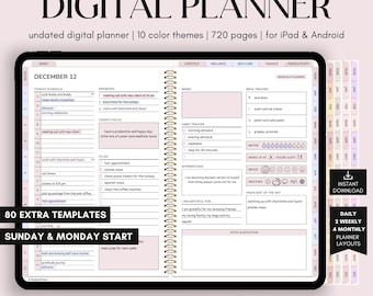 All-in-One Digital Planner Undated, iPad & Android Planner, Digital Calendar, GoodNotes Template, Daily Weekly Monthly Journal for 2025 2026