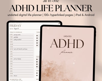 ADHD digitale planner, ongedateerde digitale planner, ADHD planner, iPad planner, GoodNotes planner, volwassen ADHD planner, dagelijks, wekelijkse Adhd planner