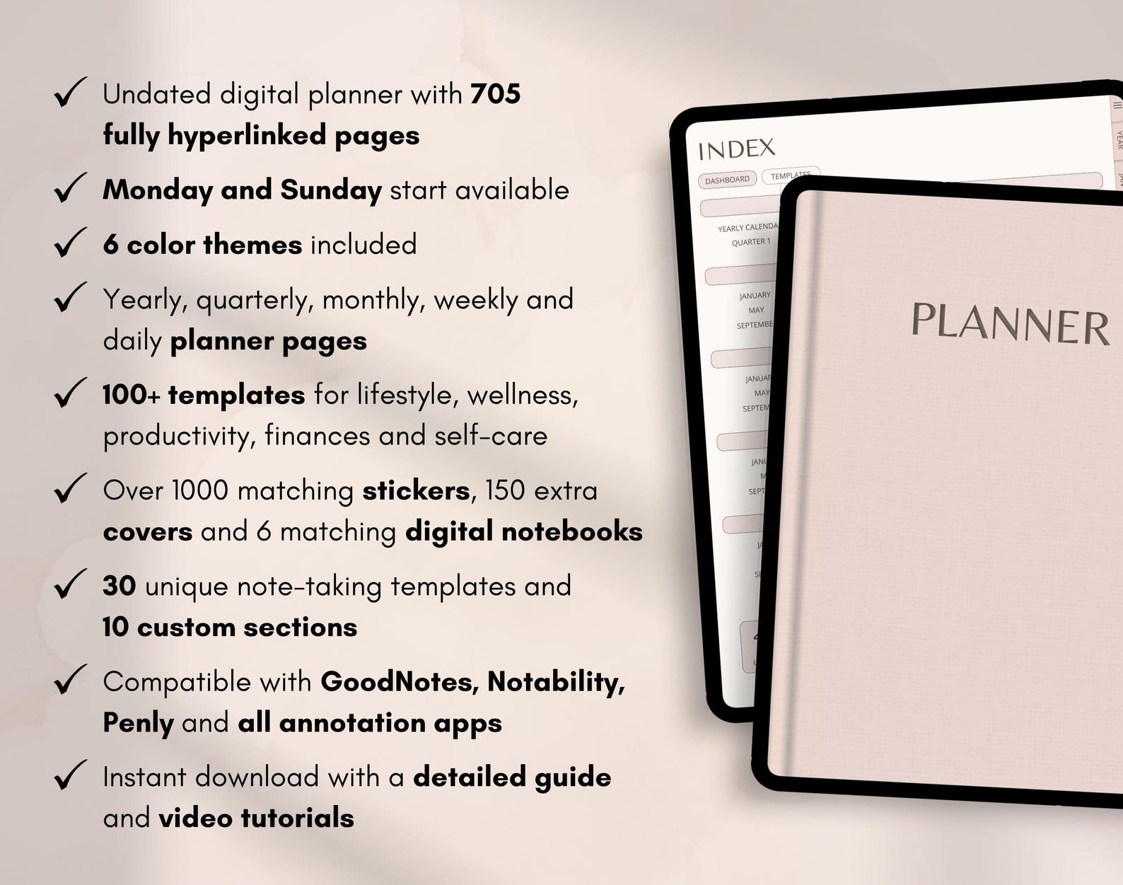 Digital Planner, Undated iPad & Android Planner Bundle, Goodnotes ...