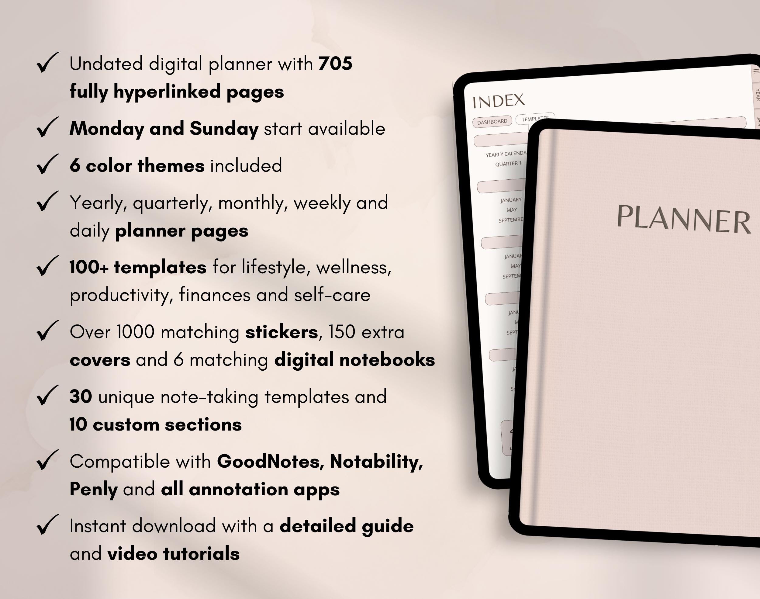 Digital Planner, Undated iPad & Android Planner Bundle, Goodnotes ...