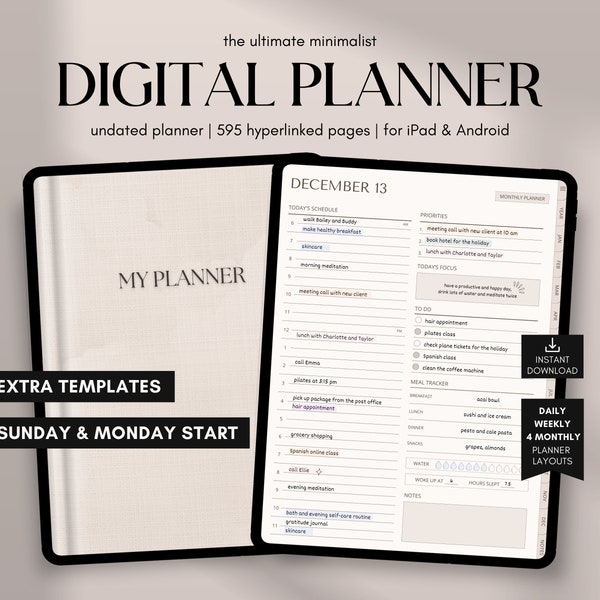 Digital Planner Undated, iPad & Android Planner, GoodNotes Planner, Digital Calendar, Daily, Weekly, Monthly Journal, 2025 2026 iPad Planner