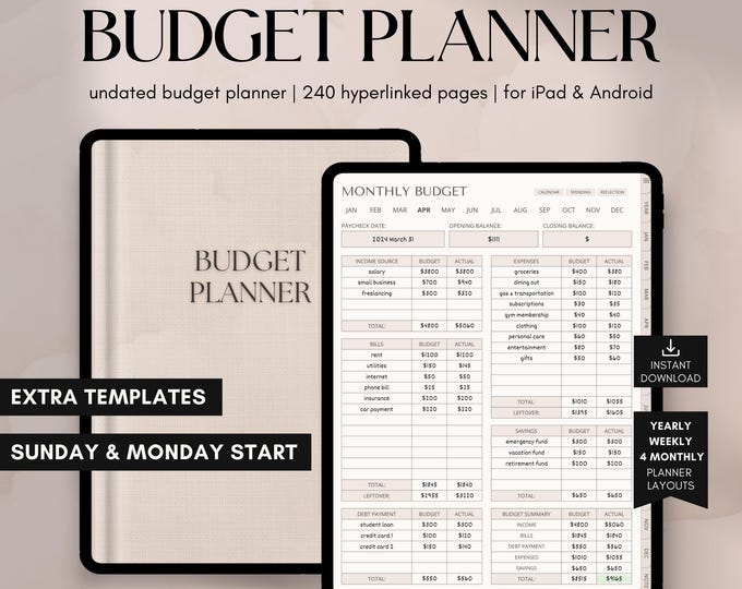 Digital Financial Budget Planner, Finance Tracker, GoodNotes Budget Planner, Undated Finance Planner, Monthly Budget, iPad Finance Template