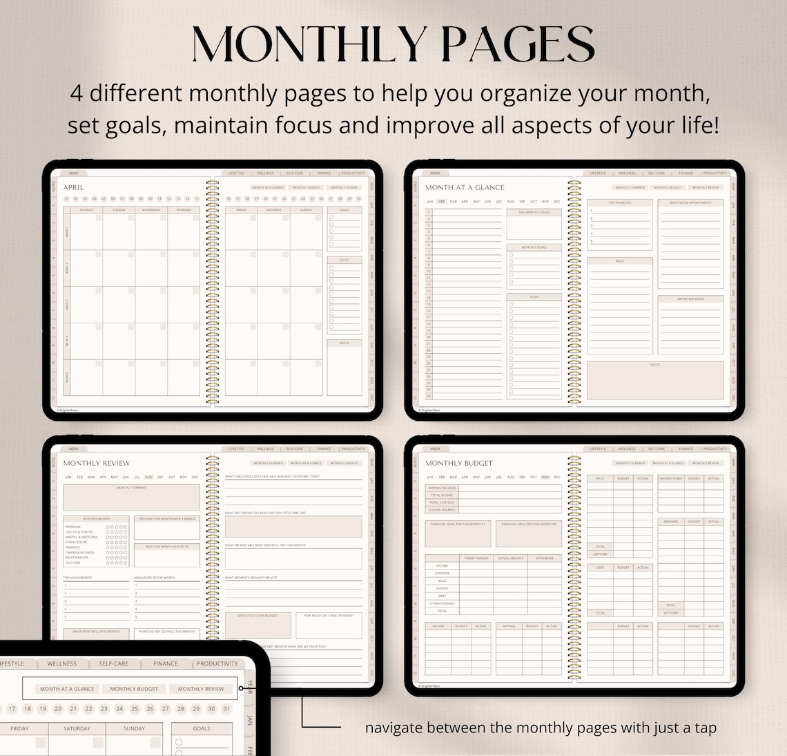 Digital Planner Undated, iPad & Android Planner, GoodNotes Calendar, Daily Weekly Monthly Journal with Stickers, iPad Planner for 2025 2026 image 4