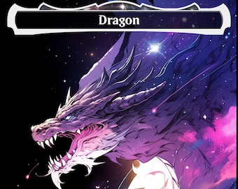 Custom handmade anime Dragon tokens with flying - cosmic neon style - for magic commander edh proxy (foil or non foil)