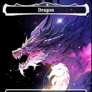 Fichas de dragón de anime personalizadas hechas a mano con vuelo - estilo neón cósmico - para el proxy edh del comandante mágico (foil o no foil)