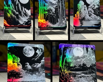 Custom proxy black and white basic lands (one of each color), moonlit series handmade in foil and non foil options, for magic commander etc.