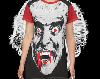 TShirt Dress - All Over Print - Vintage Dracula with Blood - Whimsigoth Horror Humor