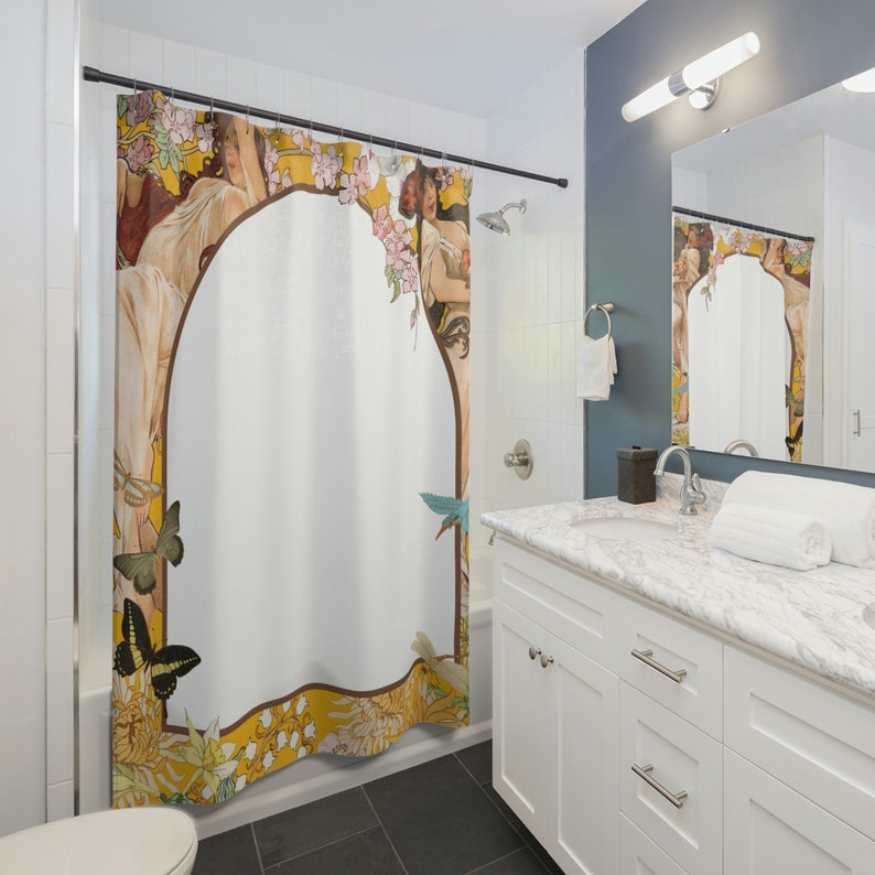 Retro Art Nouveau Shower Curtain Bathroom Decor Etsy