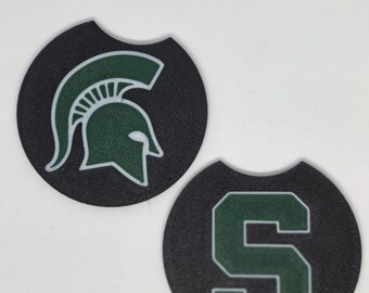 MSU car coasters - Michigan State University Logo Car Coaster pair