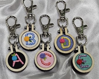 Personalized Embroidered Initial Keychain: Floral Design, 1" Hoop