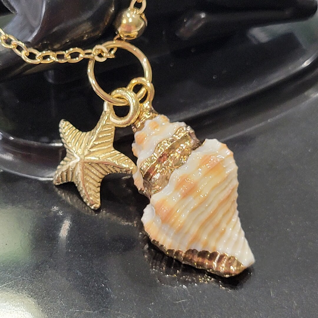 Seashell Pendant Necklace: Boho Gold-trimmed Sea Shell Jewelry - Etsy