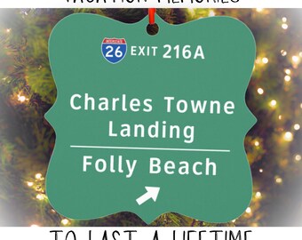 Folly Beach Charles Towne Landing Christmas Ornament Girls Weekend Destination Wedding Favor Family Vacation Bachelorette Trip