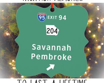 Savannah Pembroke Georgia Christmas Ornament Girls Weekend Destination Wedding Favor Family Vacation Bachelorette Trip