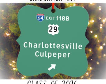 Charlottesville Christmas Ornament UVA Class of 2026 Graduate Parent Alumni Gift Keepsake Memento Favors