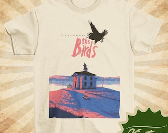 Alfred Hitchcock&#39;s The Birds - Vintage Style Natural Crewneck T-shirt - Unisex | Classic Movie poster shirt | Throwback Movie Shirt | 1963 |