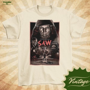SAW - Vintage Style Natural Crewneck T-shirt - Unisex | Movie poster shirt |