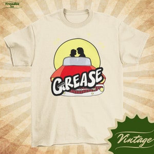 Grease - Vintage Style Cartoon Graphic Natural Crewneck T-shirt - Unisex | Classic Movie Shirt |