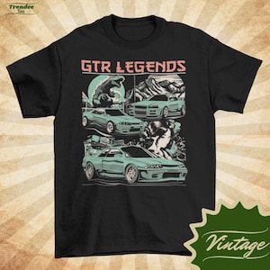 GTR Legends Shirt - Vintage Style Natural Crewneck T-shirt - Unisex | Car Graphic shirt | Nissan GTR Shirt | Car Collection |