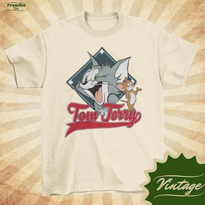 Tom and Jerry - Vintage Style Natural Crewneck T-shirt - Unisex | Cartoon Shirt |